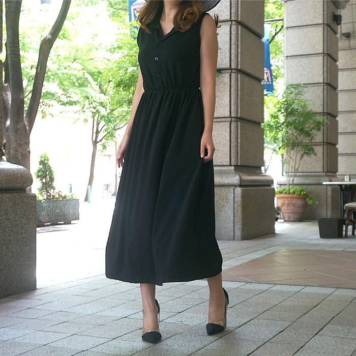 マキシワンピース レディース ロングワンピース 襟付き ノースリーブ 無地 夏 Cocounsecret 通販 Yahoo ショッピング