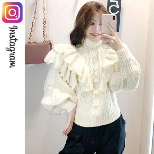 ニット レディース タートルネック フリル ケーブル編み トップス 可愛い 長袖 Cocounsecret 通販 Yahoo ショッピング