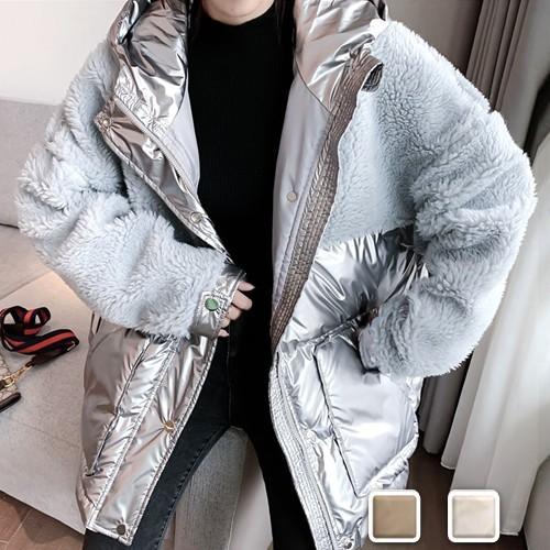 ダウン レディース 中綿ダウン ボア メタリック フード付 オーバー アウター Cocounsecret 通販 Yahoo ショッピング