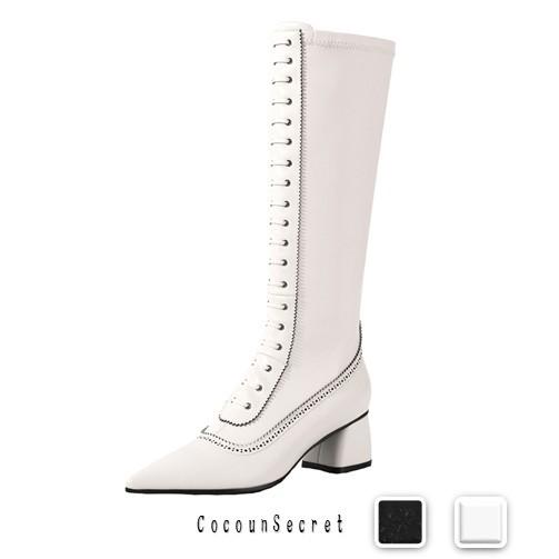 ブーツ レディース ロングブーツ ウエスタンブーツ 太ヒール レースアップ 白 :624382138947:CocounSecret - 通販 -  Yahoo!ショッピング