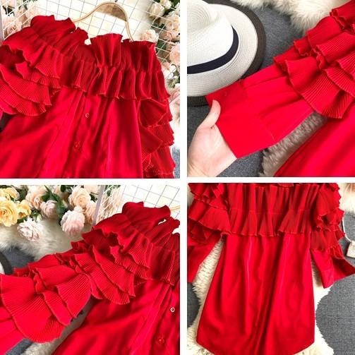 ワンピース シャツワンピース フリル 肩出し オフショル ミニワンピース 長袖 白 Cocounsecret 通販 Yahoo ショッピング