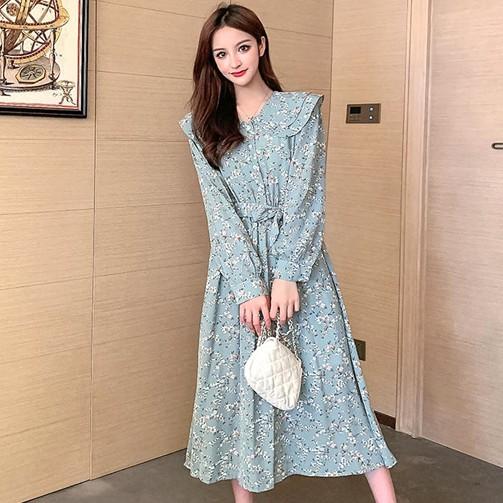 ワンピース レディース 花柄 ロングワンピース 長袖 イエロー ブルー リボン Ad Cocounsecret 通販 Yahoo ショッピング
