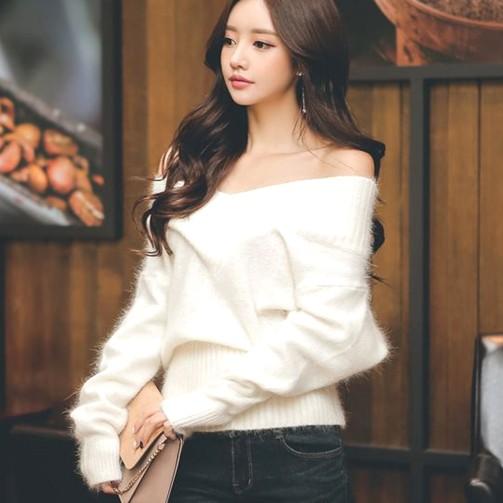 ニット レディース 肩出し オフショル トップス モヘア セクシー 長袖 白 上品 Ad Cocounsecret 通販 Yahoo ショッピング
