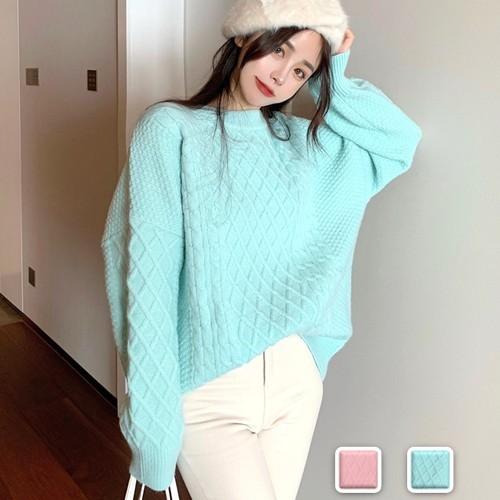 ニット レディース ケーブル編み トップス 編み目 長袖 可愛い 綺麗 ピンク 韓国 Ad Cocounsecret 通販 Yahoo ショッピング