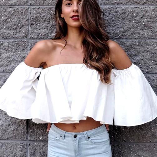 ブラウス レディース オフショル フリフリ トップス ショート丈 肩出し 白 Cmkwi Cocounsecret 通販 Yahoo ショッピング