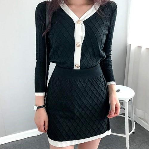 セットアップ レディース ニット スカート カーディガン トップス 上下 韓国 黒 Gwa0323ba Cocounsecret 通販 Yahoo ショッピング