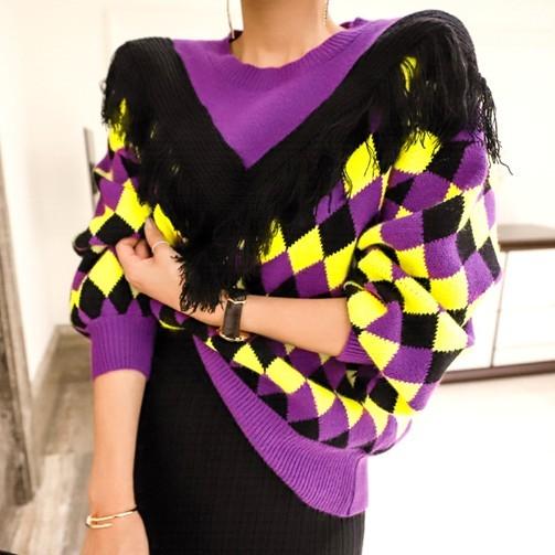 ニット レディース ダイヤ柄 アーガイル トップス フリンジ セーター 派手 長袖 Gwapr Cocounsecret 通販 Yahoo ショッピング