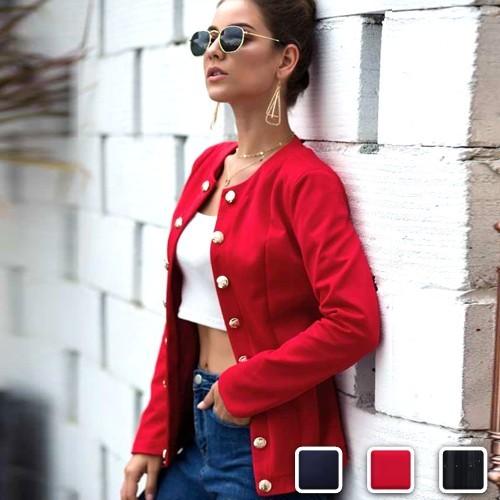 ジャケット レディース ノーカラー ナポレオン ダブルボタン アウター 長袖 赤 Gza Cocounsecret 通販 Yahoo ショッピング