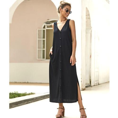 マキシワンピース レディース ワンピース Vネック ノースリ ボタン ワンピ ジレ Lha Cocounsecret 通販 Yahoo ショッピング