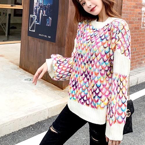 ニット レディース カラフル トップス 虹色 格子柄 長袖 可愛い 韓国 セーター Spa Cocounsecret 通販 Yahoo ショッピング