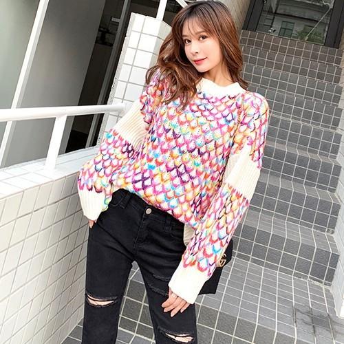 ニット レディース カラフル トップス 虹色 格子柄 長袖 可愛い 韓国 セーター Spa Cocounsecret 通販 Yahoo ショッピング