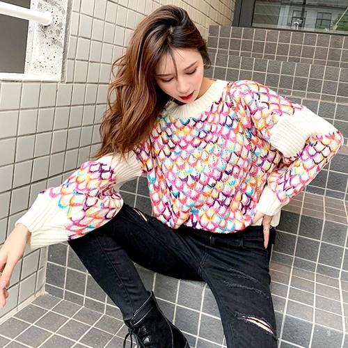 ニット レディース カラフル トップス 虹色 格子柄 長袖 可愛い 韓国 セーター Spa Cocounsecret 通販 Yahoo ショッピング