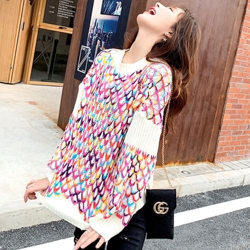 ニット レディース カラフル トップス 虹色 格子柄 長袖 可愛い 韓国 セーター Spa Cocounsecret 通販 Yahoo ショッピング