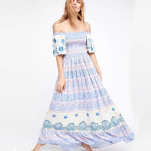 マキシワンピース レディース オフショル 刺繍 花柄 貝殻 半袖 ロングワンピース Tfgwi Cocounsecret 通販 Yahoo ショッピング