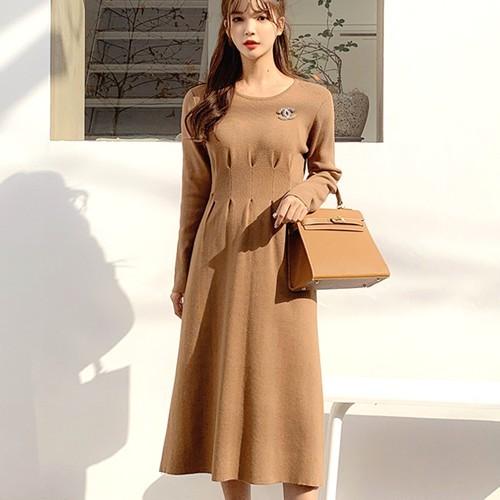 ワンピース レディース ニットワンピース リボン ひざ下 ミディアム フレア 韓国 Vha1152ka Cocounsecret 通販 Yahoo ショッピング