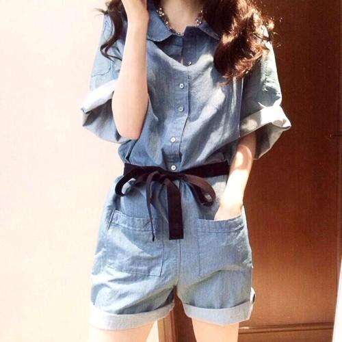 オールインワン デニム 半袖 つなぎ サロペ リボン レディース ショート Xhgbu Cocounsecret 通販 Yahoo ショッピング