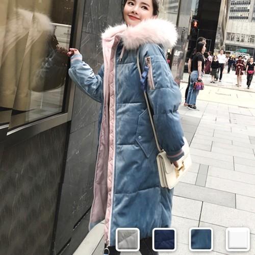 ダウン ロングダウン ベロア カラフルファー 中綿 ロング アウター レディース Xzg1011 Cocounsecret 通販 Yahoo ショッピング