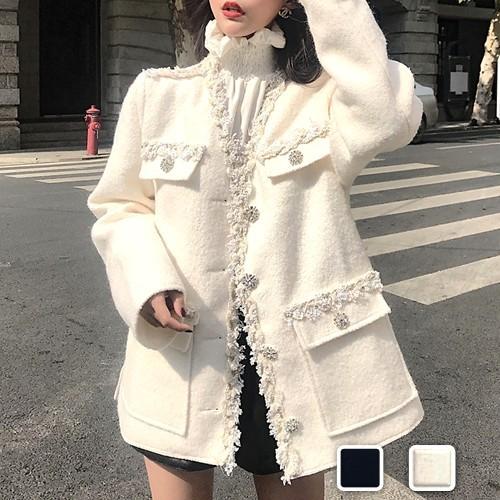 コート レディース アウター キラキラ 刺繍 ショート丈 ストーン 派手 黒 白 Xzg Cocounsecret 通販 Yahoo ショッピング