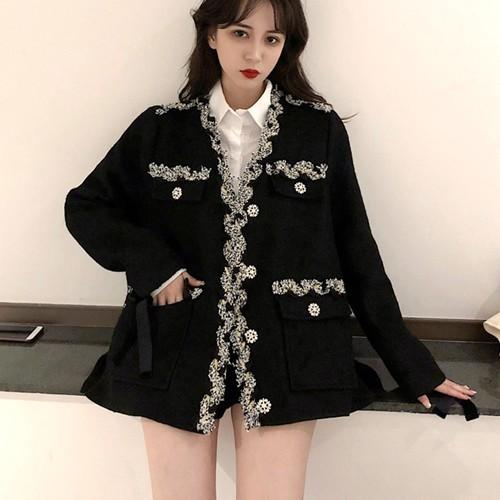 コート レディース アウター キラキラ 刺繍 ショート丈 ストーン 派手 黒 白 Xzg Cocounsecret 通販 Yahoo ショッピング
