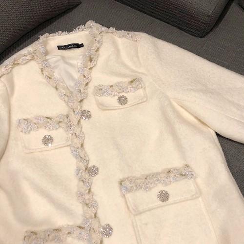 コート レディース アウター キラキラ 刺繍 ショート丈 ストーン 派手 黒 白 Xzg Cocounsecret 通販 Yahoo ショッピング