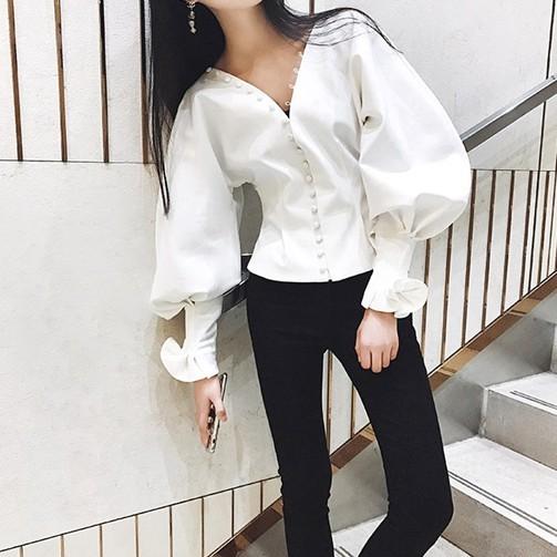 ブラウス レディース シャツ ボリューム袖 ボタン 白 上品 結婚式 発表会 派手 Ymg Cocounsecret 通販 Yahoo ショッピング