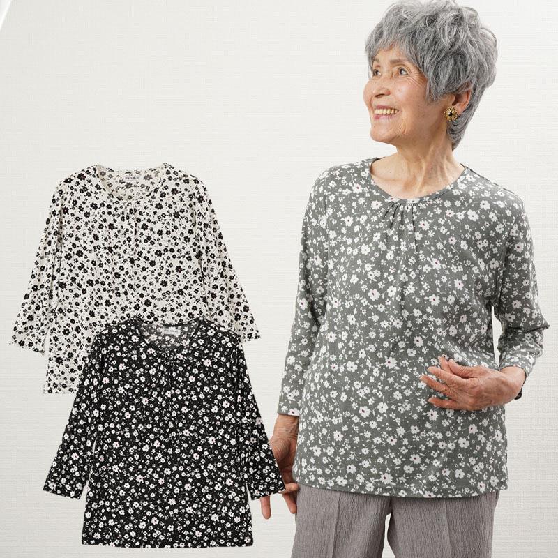 シニア服 80代 70代 60代 レディース 婦人服 高齢者 おばあちゃん 小花柄七分袖ギャザーカットソー 敬老の日 プレゼント ギフト Cec Ft6 シニアファッションココわく 婦人服 紳士服 通販 Yahoo ショッピング