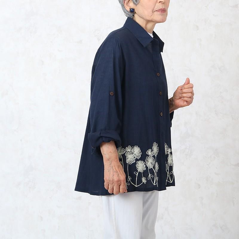 花模様刺しゅうシャツ シニアファッション 80代 70代 レディース 上品 おしゃれ おばあちゃん 服 敬老の日 プレゼント Cjs Ft3 Pa 51 シニアファッションココわく 通販 Yahoo ショッピング