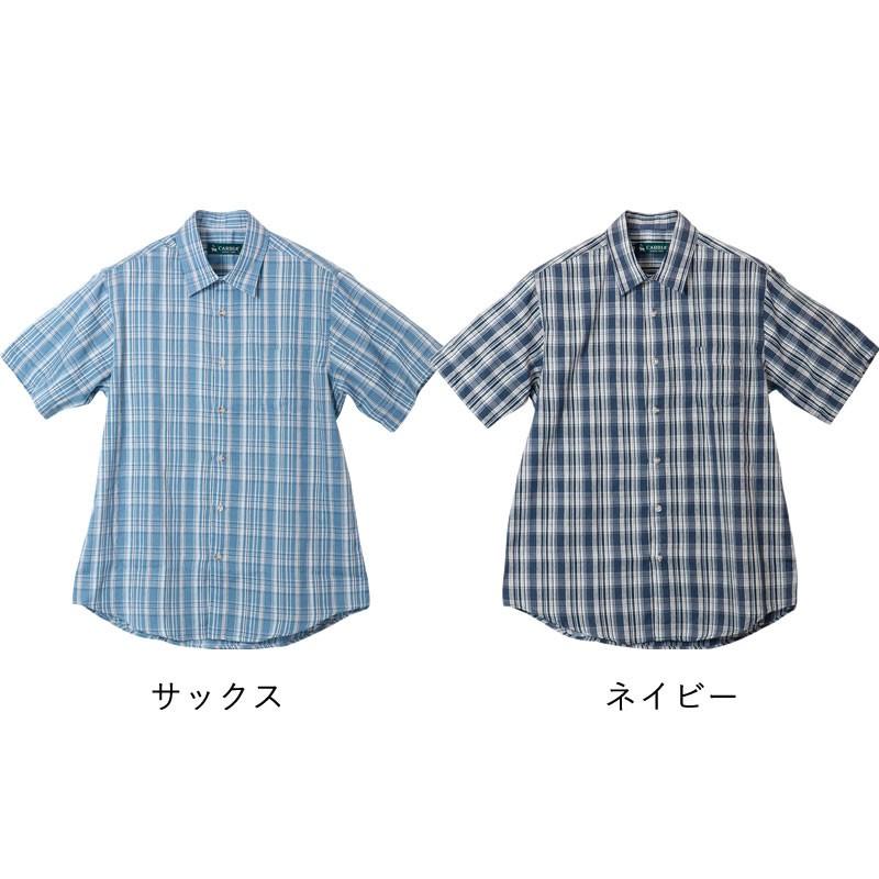 麻混楊柳 チェック柄半袖シャツ シニアファッション 70代 80代