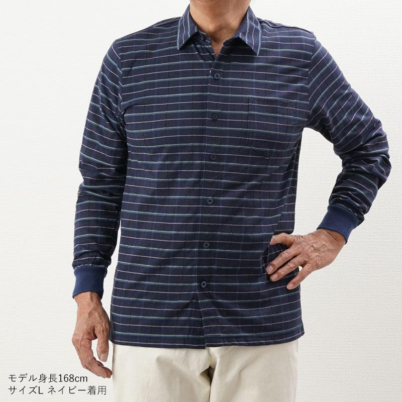 メンズ シャツ 麻混楊柳ワンタッチテープシャツ 03 ブラウス ケアファッションおしゃれ ファッション シニア