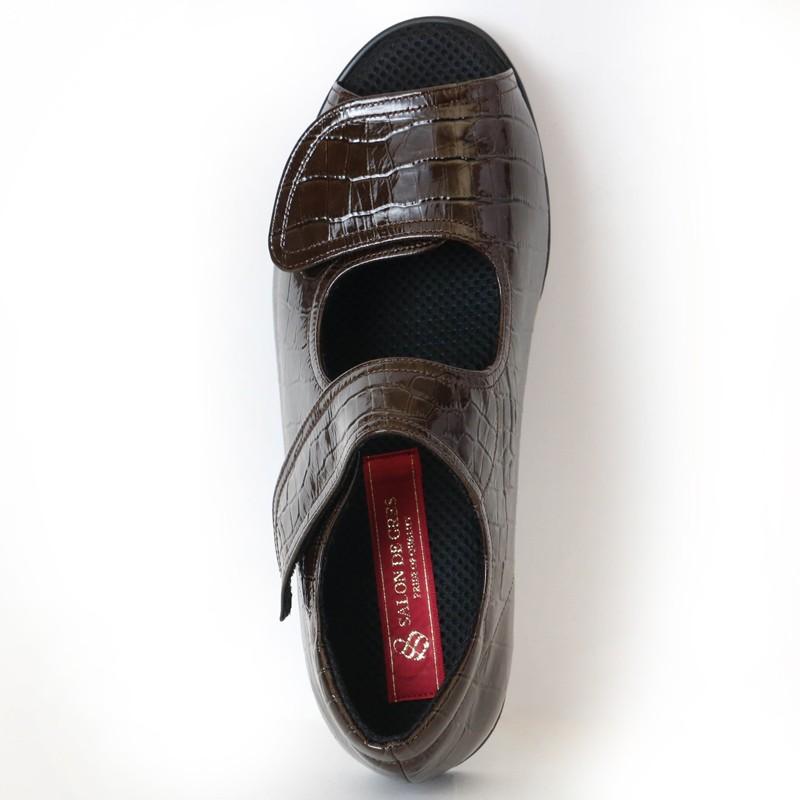 上質で快適 本革レザー 型押しエナメル 全開幅広サポートサンダル コンフォート シニアファッション 80代 70代 レディース 上品 おしゃれ おばあちゃん 靴 プレゼント ブランド直営 Newmatic Ae