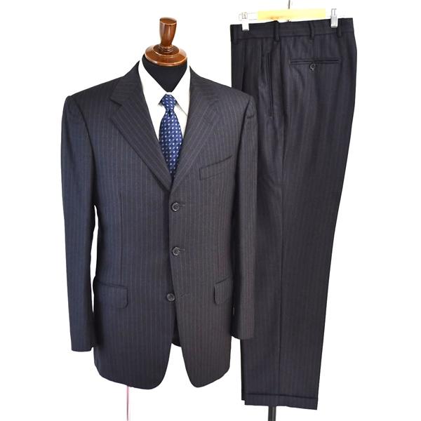 美品 伊製 エルメネジルドゼニア 3つボタン シングル スーツ 48 / Y8 / L〜XL チャコールグレー ストライプ 2142S9 4TJ061 | ZEGNA