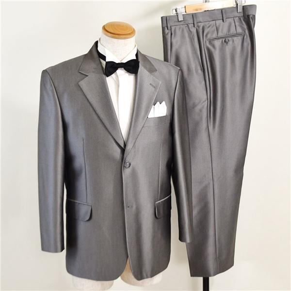 LEMIDIAN 2つボタン ファンシー タキシードスーツ シングル 5点セット M AB4 光沢 ダークグレー ウエディング ブライダル 455 4XI072 | ブランド登録なし