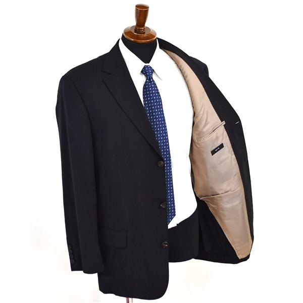 ヒューゴボス Super100's生地 3つボタン シングルスーツ XL A9 ブラック ストライプ 31262-080 夏物 春夏 大きめサイズ 4XJ020 | HUGO BOSS | 01