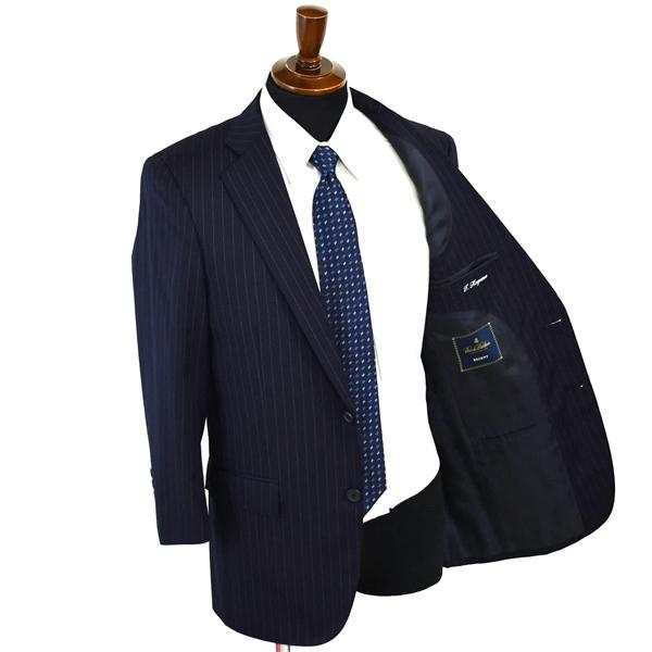 美品 ブルックスブラザーズ 伊製生地 2つボタン シングルスーツ S〜M AB3 ダークネイビー ストライプ ノータック 春夏物 4XK052 | BROOKS BROTHERS | 01