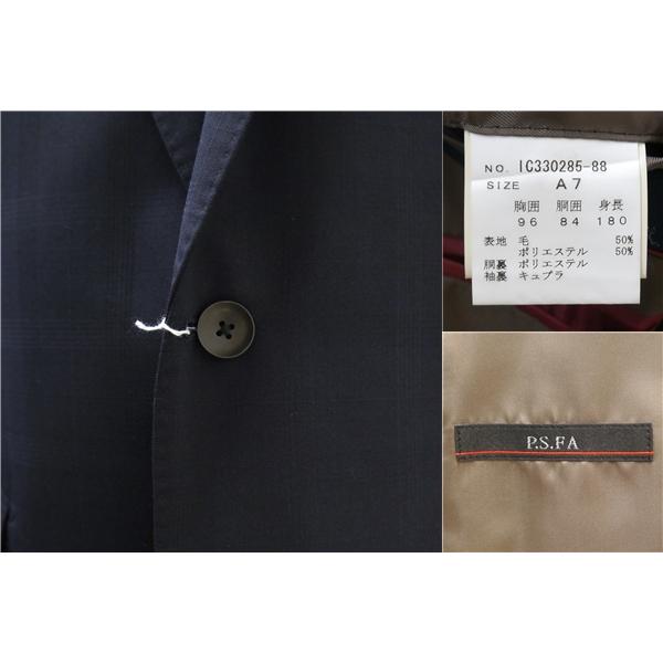 P.S.FA 2つボタン シングルスーツ 袖口4つボタン A7 L ダークネイビー チェック ノータック 春秋 合物 IC330285-88 5NF048 | Perfect Suit FActory | 02