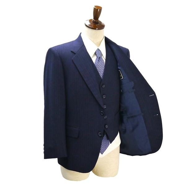 YAMASIROYA 3ピース 2つボタン シングルスーツ 袖口3つボタン A4 S ダークネイビー 濃紺 ストライプ ワンタック 春秋冬 5NJ014 | ブランド登録なし | 01