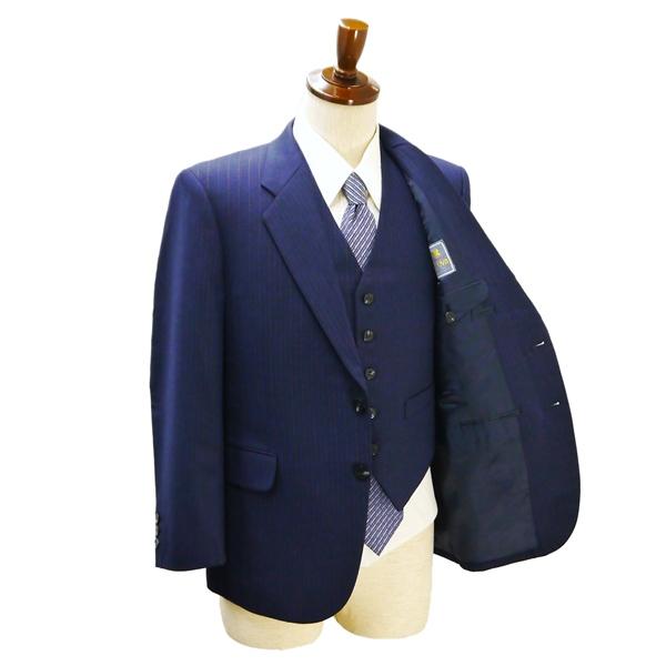 YAMASIROYA 3ピース 2つボタン シングルスーツ 袖口3つボタン A4 S ダークネイビー 濃紺 ストライプ ワンタック 春秋冬 5NJ017 | ブランド登録なし | 01