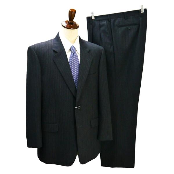 DAKS ダックス 2つボタン シングルスーツ BB6 L ダークグレー 暗灰色 ストライプ ツータック ゆったり 春秋冬 75805 5NL061 | DAKS