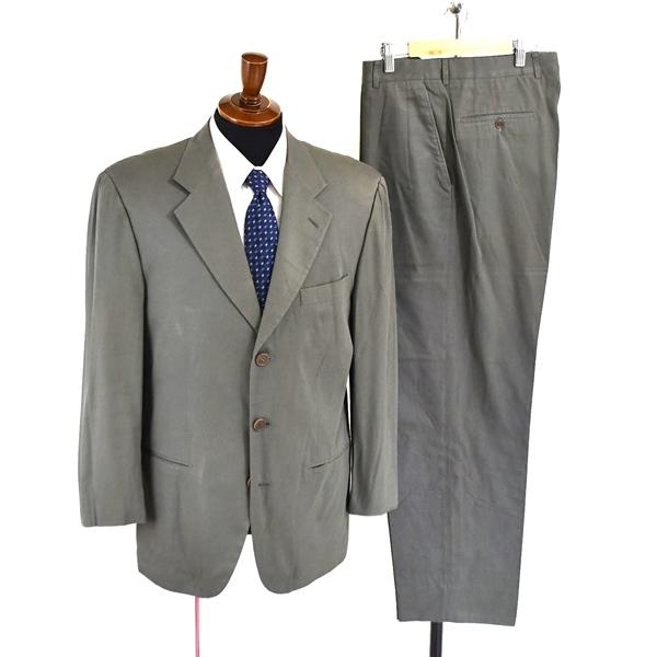 伊製 チェルッティ CERRUTI 1881 コットン100％ 3つボタン シングル スーツ 48 / L / BB6ウエスト細め カーキ ワンタック 5TD047 | CERRUTI