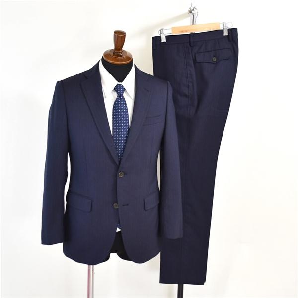 スーツカンパニー 2つボタン シングル スーツ 2パンツ 170cm-6Drop / A4 / S 濃紺 シャドーストライプ 本切羽 ノータック AGT712 5TE020 | SUIT SQUARE