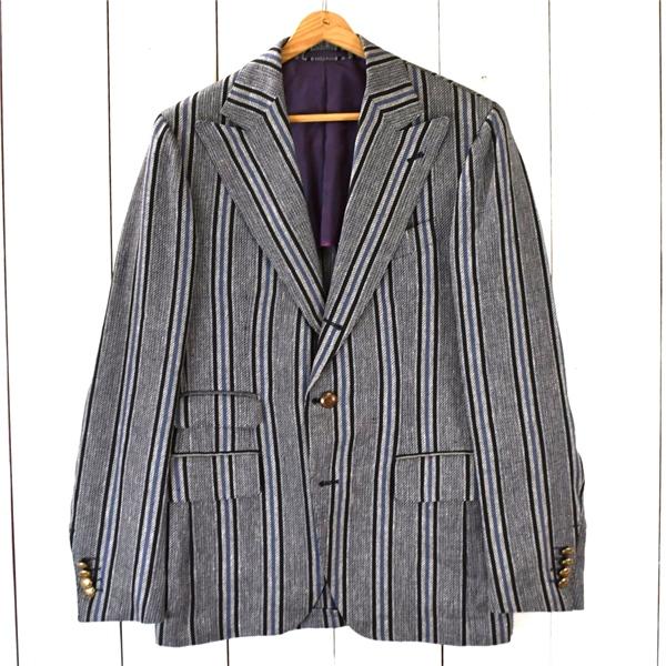 ガブリエレパジーニ Gabriele Pasini 麻リネン100％ 3つボタン シングル 段返り ジャケット 46 / L ネイビーグレー ストライプ G31 5TF003 | GABRIELE PASINI