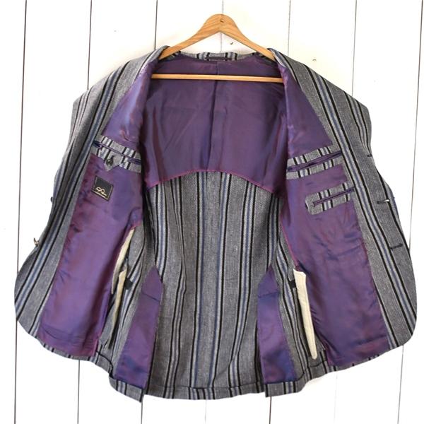 ガブリエレパジーニ Gabriele Pasini 麻リネン100％ 3つボタン シングル 段返り ジャケット 46 / L ネイビーグレー ストライプ G31 5TF003 | GABRIELE PASINI | 01