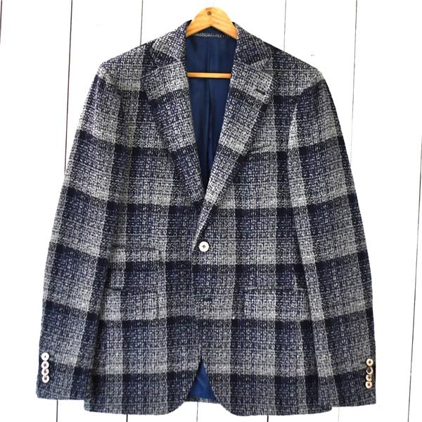Gabriele Pasini ガブリエレパジーニ 2つボタン シングル ジャケット 46 / L 濃紺 グラデーションチェック 袖口4つ釦 本切羽 5TG003 | GABRIELE PASINI