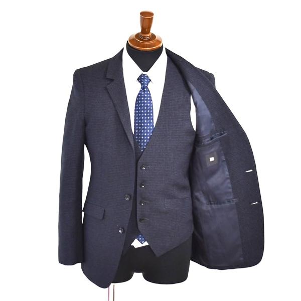 スーツセレクト 2つボタンシングル ジャケット + 4つボタン ベスト A5 / M ダークネイビー チェック 袖口4つ釦 秋冬対応 BLD2100 / 5TJ024 | SUIT SELECT | 01