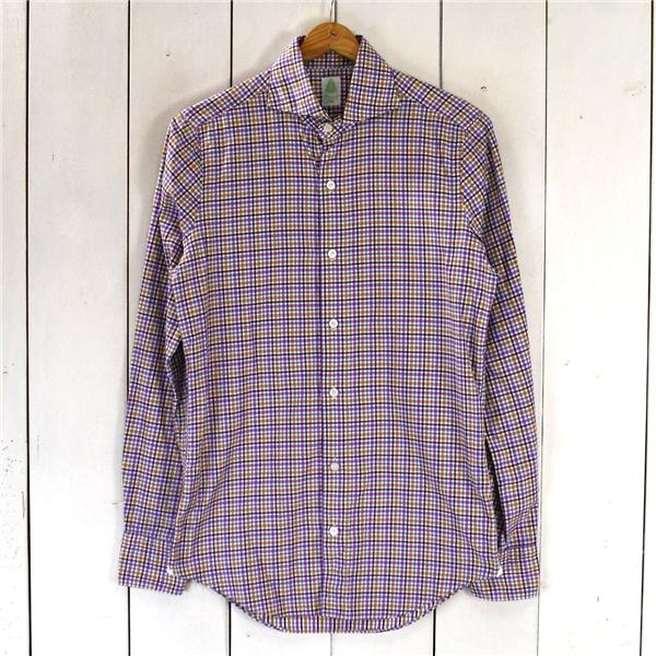 伊製 フィナモレ Finamore カッタウェイカラー 長袖 シャツ 37 / M マルチカラー チェック コットン100％ 27224 / 5TL003 | Finamore