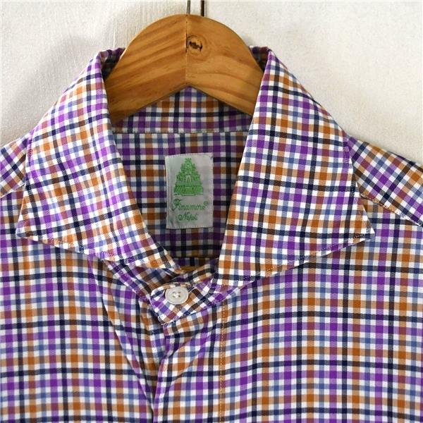 伊製 フィナモレ Finamore カッタウェイカラー 長袖 シャツ 37 / M マルチカラー チェック コットン100％ 27224 / 5TL003 | Finamore | 01