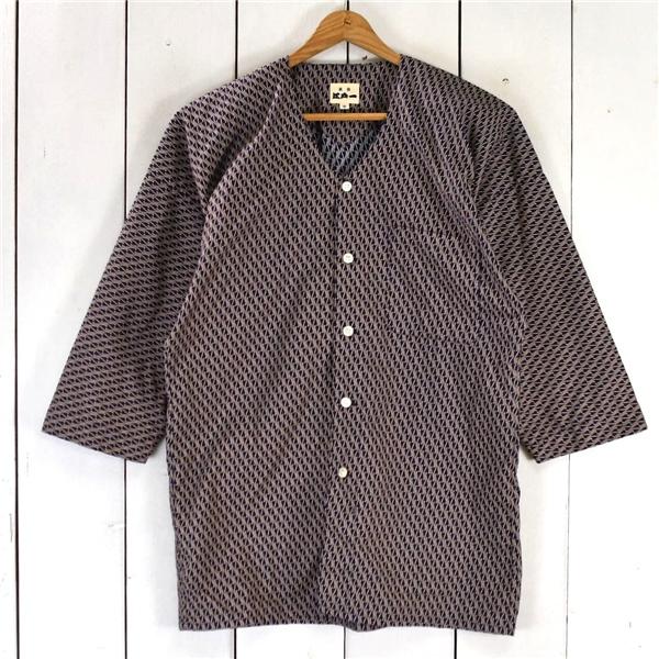 東京 江戸一 コットン100％ 5つボタンシングル 鯉口シャツ 7分袖 ノーカラーシャツ 中 / M ダークネイビー×ブラウン 春夏対応 / 5TL020 | ブランド登録なし