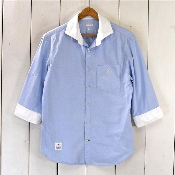 ドレステリア DRESSTERIOR コットン100％ 七分袖 シャツ S ライトブルー 袖先2つ釦 春夏対応 ワールド 086-88117 / 5TL021 | DRESSTERIOR