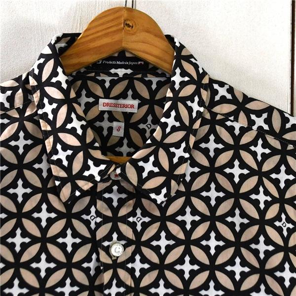 ドレステリア DRESSTERIOR コットン100％ 半袖シャツ S ベージュベース 幾何学模様 日本製 ワールド 春夏対応 086-88111 / 5TL022 | DRESSTERIOR | 02
