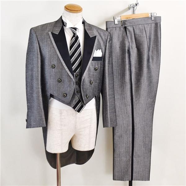 KAJIURA 6つボタン カラー モーニングコート シングル 7点セット L BB5 シルバーグレー ヘリンボーン ウエディング 貸衣装 3229 5XC105 | ブランド登録なし